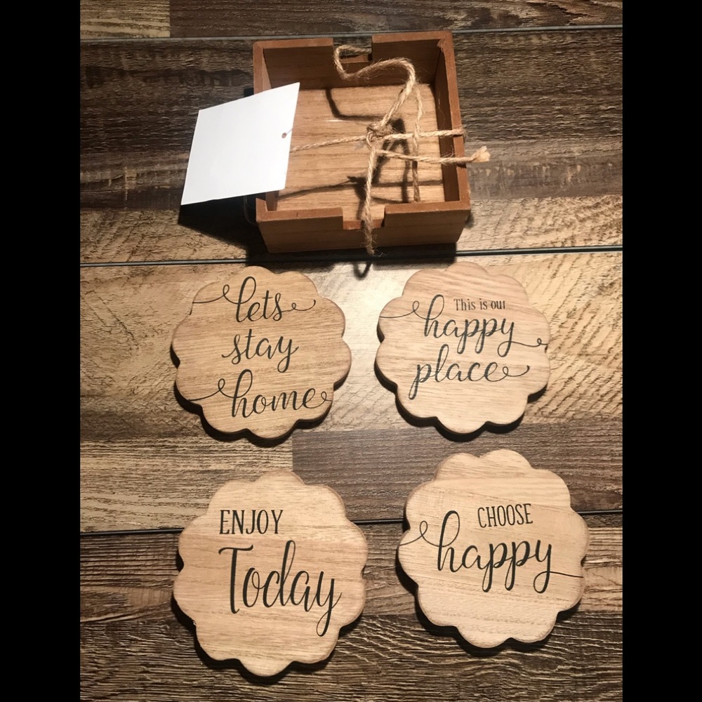 Motivational Drink Wooden Coasters Set of 4